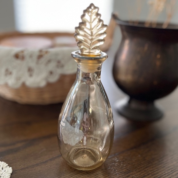Vintage Other - Vintage Glass Moon Water Bottle Jar with Fall Leaf Stopper Lid